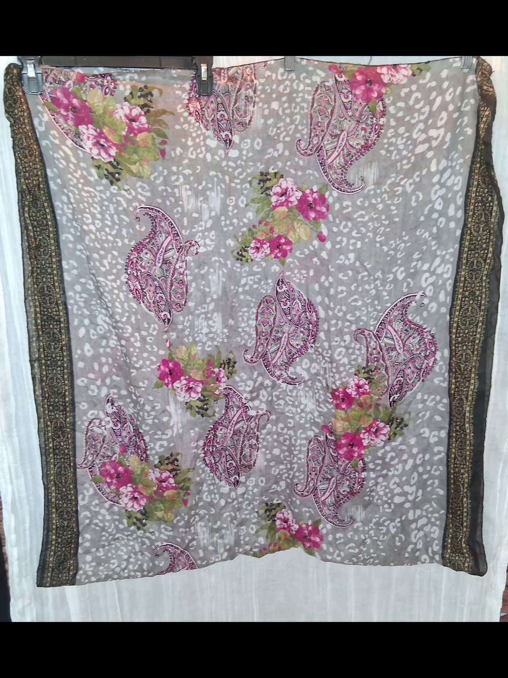 Light Floral Paisley Scarf with Pink Accents - Picture 3 of 5